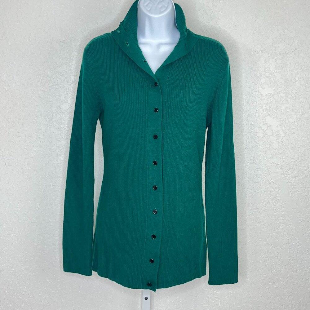 Thakoon 100% Merino Wool Emerald Green Button Up‎ Turtleneck Soft Quiet Luxury M